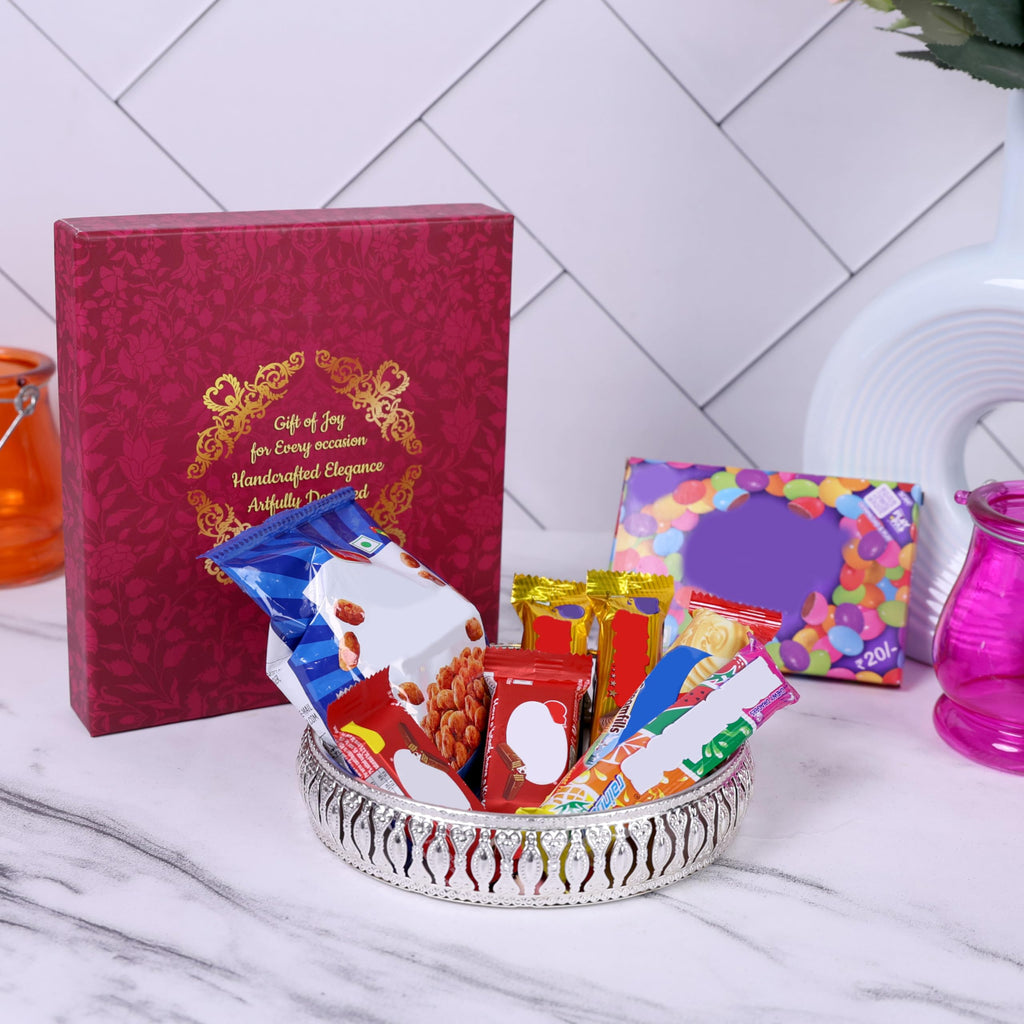 Traditional Metal Diya Tray and Bowl Set | Decorative Diwali Pooja Thali Combo | Handcrafted Festival Diya Gift Set & Bowls for Home Décor, & Wedding Gifting (Round Silver Tray 6 Inch)