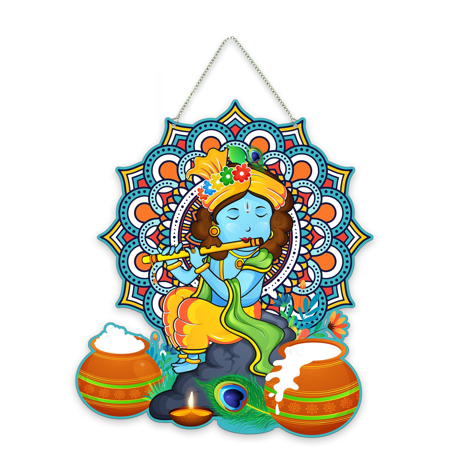 Artvibes Bal Krishna with Flute Wooden Wall Hanger for Home | Living Room | Spiritual Decor Items | Religious Wall Art | Wall Illustrations | Artwork| Stylish Modern Decor Item | Gift Items (WH_8603N)