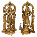ARTVARKO Big Pure Brass Laxmi Narayana Murti for Home Puja Handmade Standing Lakshmi Vishnu Idol Gold Height 16 Inch