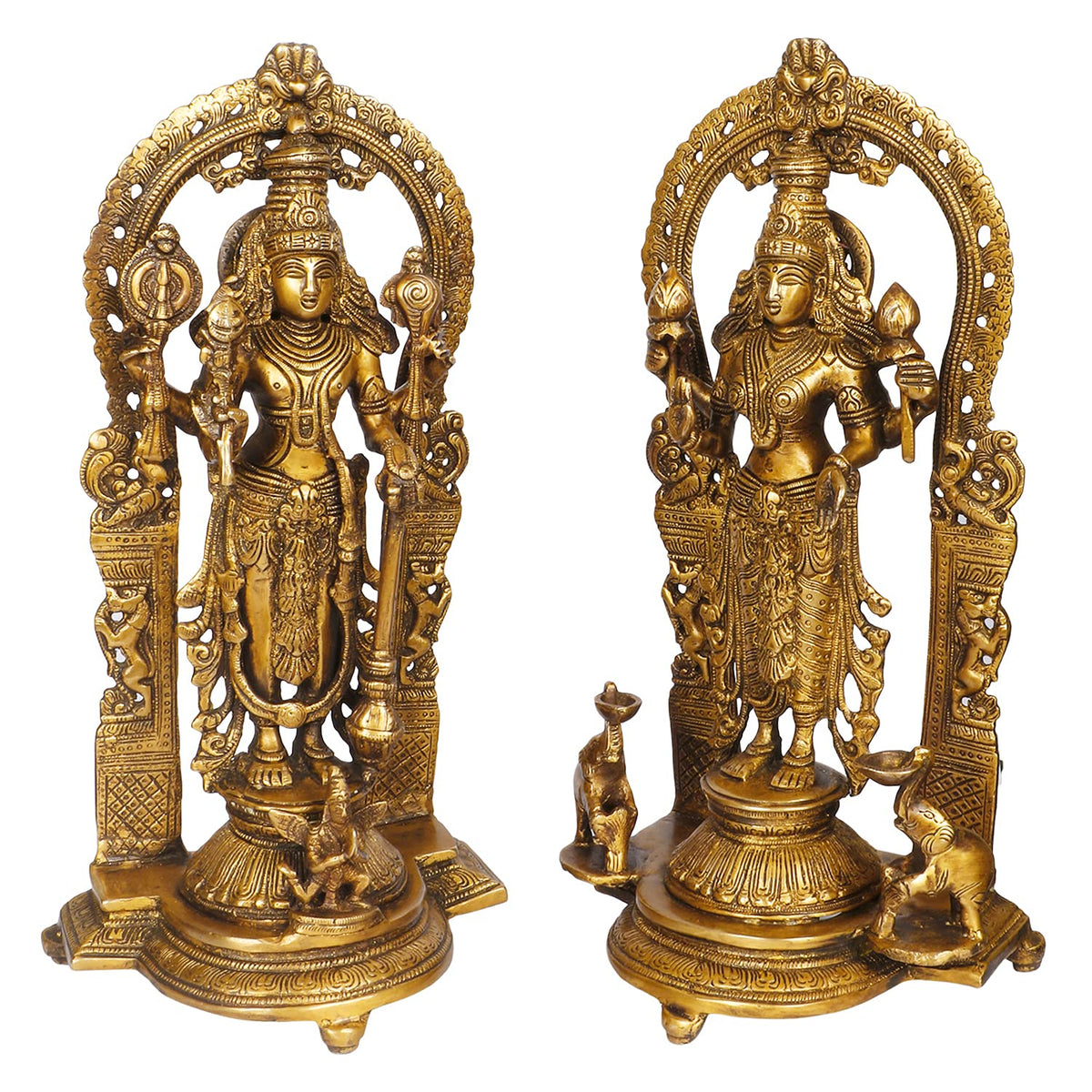 ARTVARKO Big Pure Brass Laxmi Narayana Murti for Home Puja Handmade Standing Lakshmi Vishnu Idol Gold Height 16 Inch
