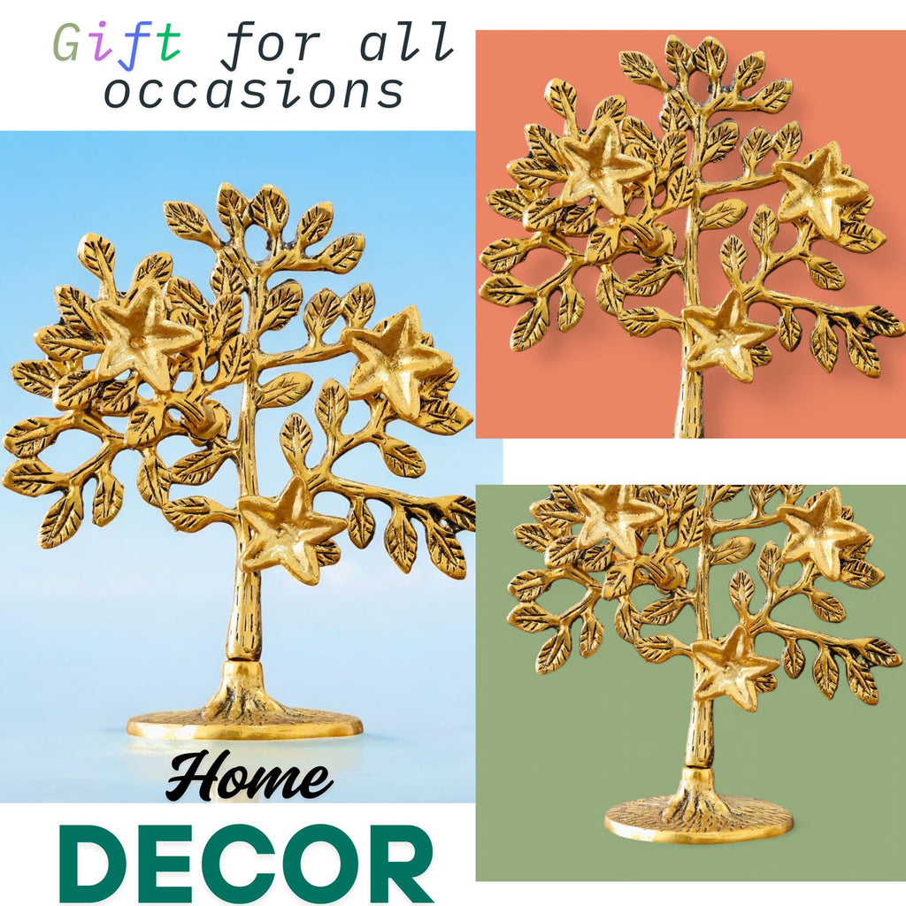 Metal Kalpavriksha Tree for Home Decor - Golden Wish Fulfilling Tree Metal Showpiece for Temple, Vastu, Office Table & Gifting Banyan (No 1 Golden)