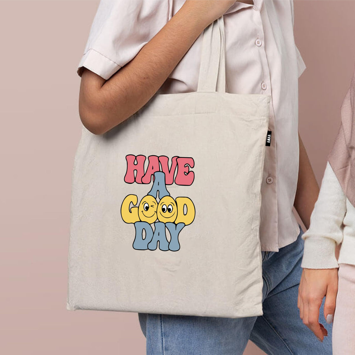 VVWV Have a Good Day Printed Reusable Tote Bags | 100% Organic Cotton Shopping/Grocery Bag | Multi-Purpose Bag | Sturdy Canvas Bag with 15kgs Capacity (13 x 15.7 Inch)