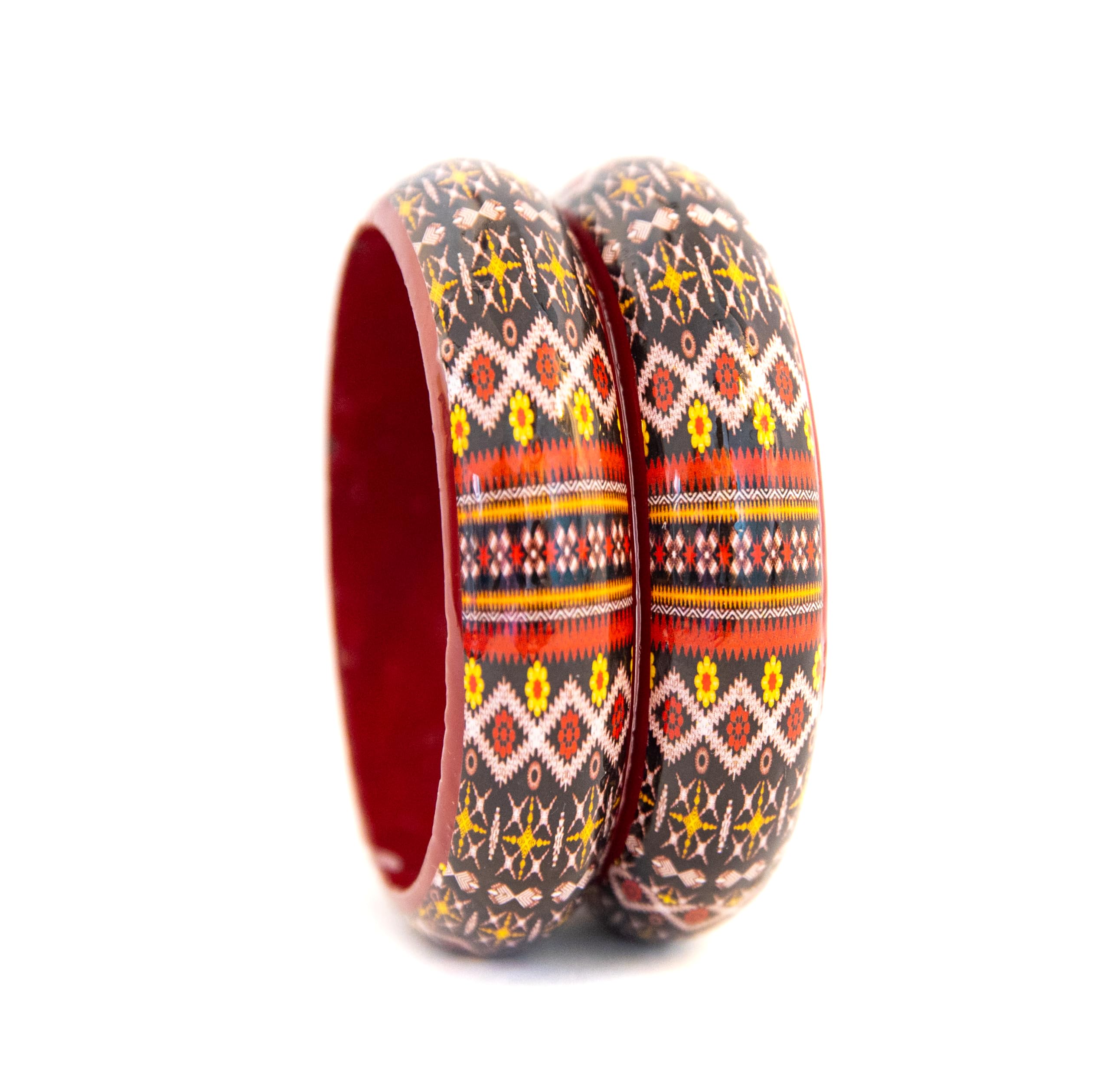 Swara Creations Traditional Handmade Multicolor Wooden Bangle set for Women and Girls(2pcs)(2-6)| Perfect for Daily and Office use