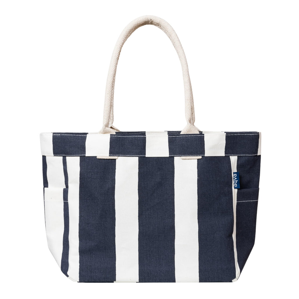 AQVA Large Cotton Canvas Tote Bag for Women with Side Pockets | Trendy Stylish Multipurpose Handbag with Zipper | Shoulder Bag for Shopping, Travel and Work | Navy Blue