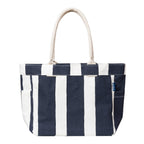 AQVA Large Cotton Canvas Tote Bag for Women with Side Pockets | Trendy Stylish Multipurpose Handbag with Zipper | Shoulder Bag for Shopping, Travel and Work | Navy Blue
