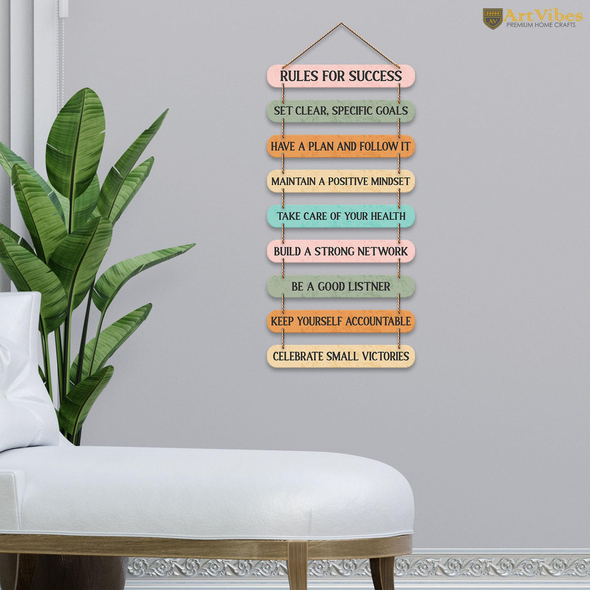Artvibes Rules For Success Quote Wall Hanging Wooden Art | Quotes Decor Item | Wall Poster | Office Decor | Inspirational Quotes Wall Art | Mdf Wall Decoration | Gift Items (WH_9324N)