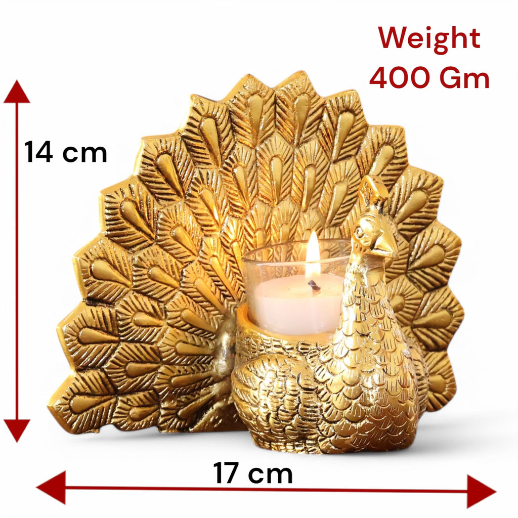 KridayKraft Metal Dancing Peacock Pair Vastu Figurine for Good Luck, Love and Prosperity | Aluminium Votive Candle Holder Showpiece for Diwali, Housewarming and Anniversary Gifting | Set of 2