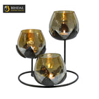 Tuxédo 3pc Ancient Bronze - Gold Glass Candle Holders - 3- Candlesticks Holders Gold Glass Candle for Home Decoration Dinning Table Decoration Candle Wedding Holiday Décor