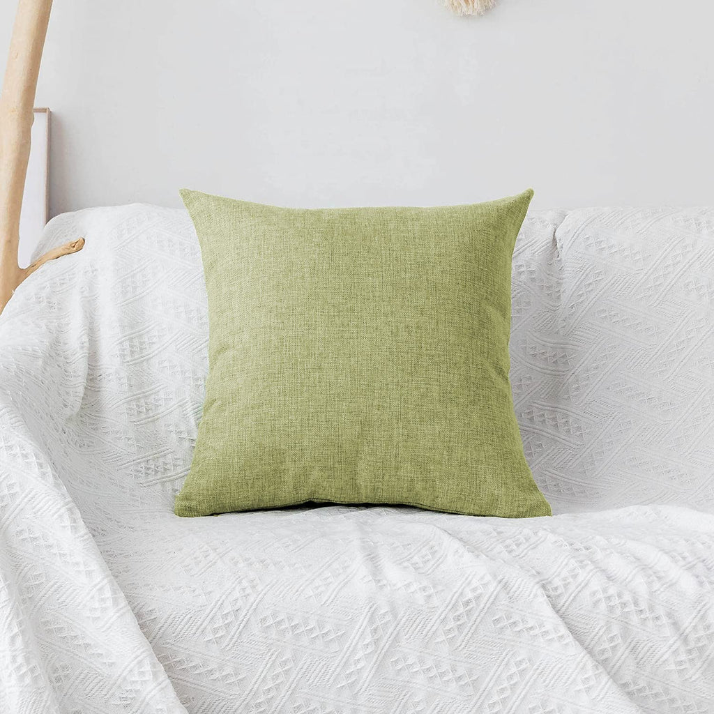 Khooti Decorative Jute Square Cushion Cover Throw Pillow Cover for Living Room Couch Diwan Single Seater Sofa, Modern Boho Large 22 x 22 Inches / 55 x 55 cm (Colour - Apple Green)(Set of 5 Pieces)-50 TC