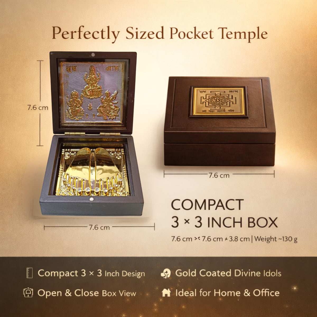 DK trades Gold Coated Ganesh Laxmi Sarswati for Diwali Pooja Box Premium Gold Laxmi Ganesh Sarswati for Diwali Pooja Box| Pocket Temple Laxmi Ganesh Sarswati with Charan Paduka |Unique Home, Office