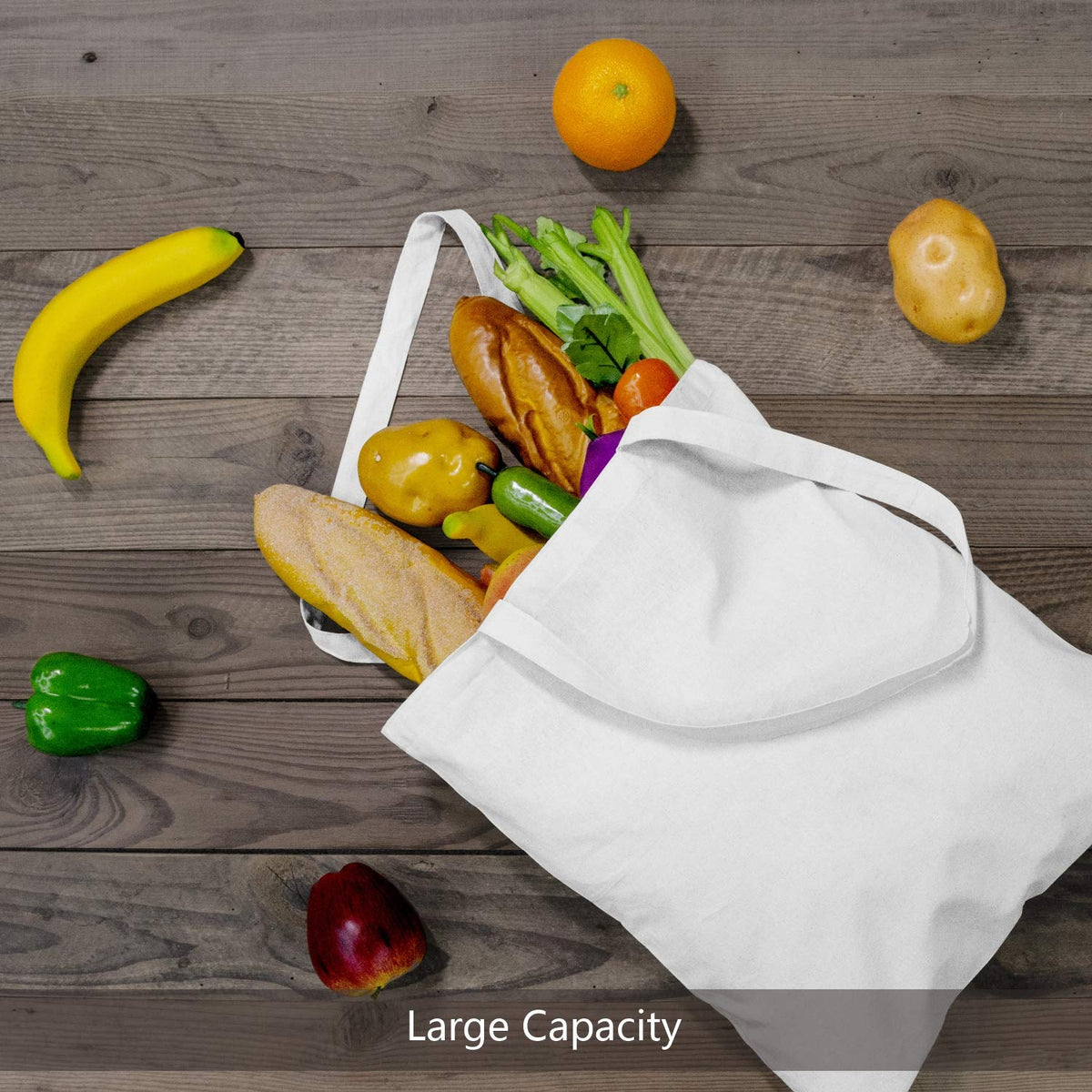 TOPDesign 6-Pack Economical 16x15 White Cotton Tote Bag, Lightweight Medium Reusable Grocery Shopping Cloth Bags, Suitable for DIY, Advertising, Promotion, Gift, Activity