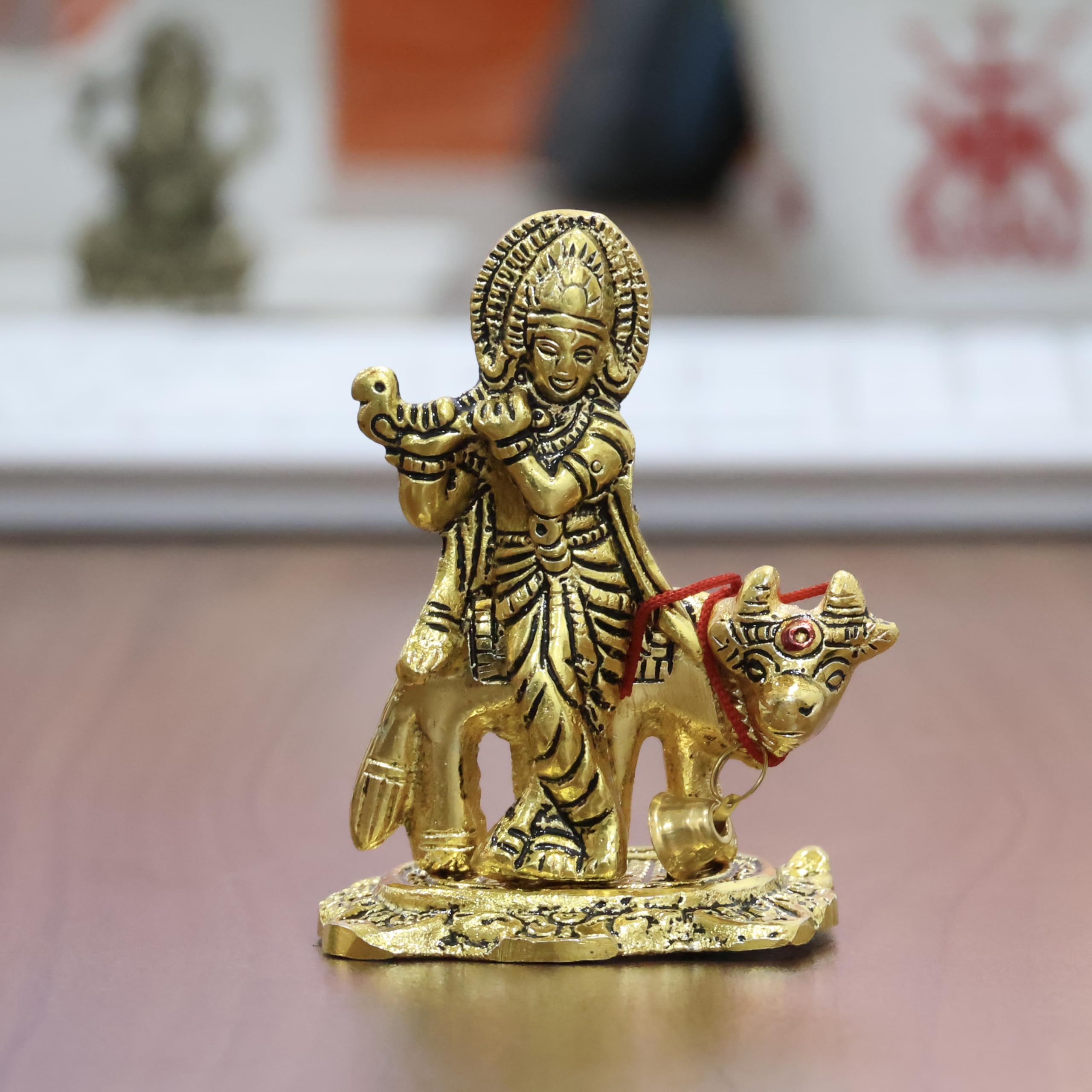 KridayKraft Kamdhenu Cow with Krishna Idol Metal Statue for Pooja & Home Decor,Gau MATA Idol Good Luck,Vastu Showpiece Figurines,Animal Decorative Gifting Item...