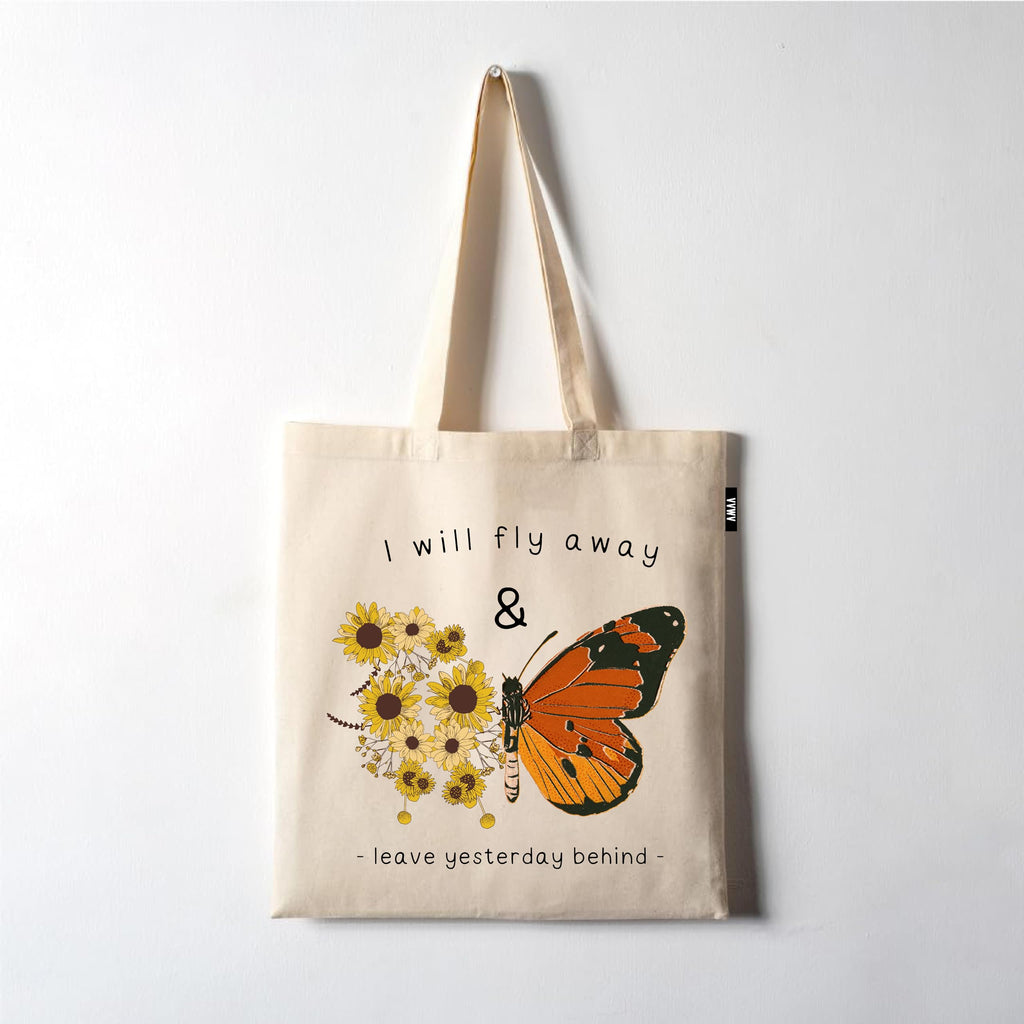 VVWV Tote Bag | 100% Organic Cotton Shopping | Grocery | Tote Bag Women Office College Grocery Vegetable Bags Market, Canvas Tote Bag 15kgs Capacity 13 x 15.7 Inch (Butterfly)