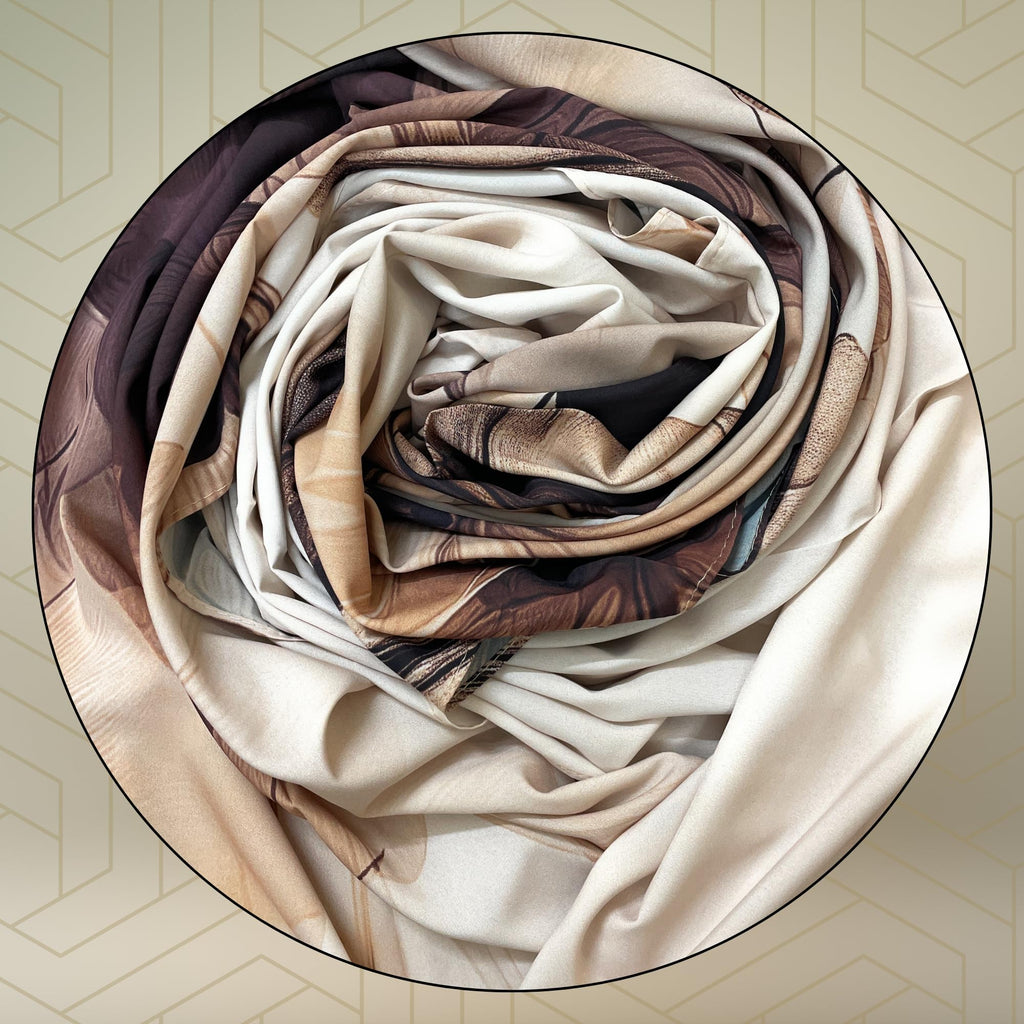 FAHABO Iconic Collection Digital Print Swiss Butter Cotton Scarf Stole for Women (Shell Beige - Br)