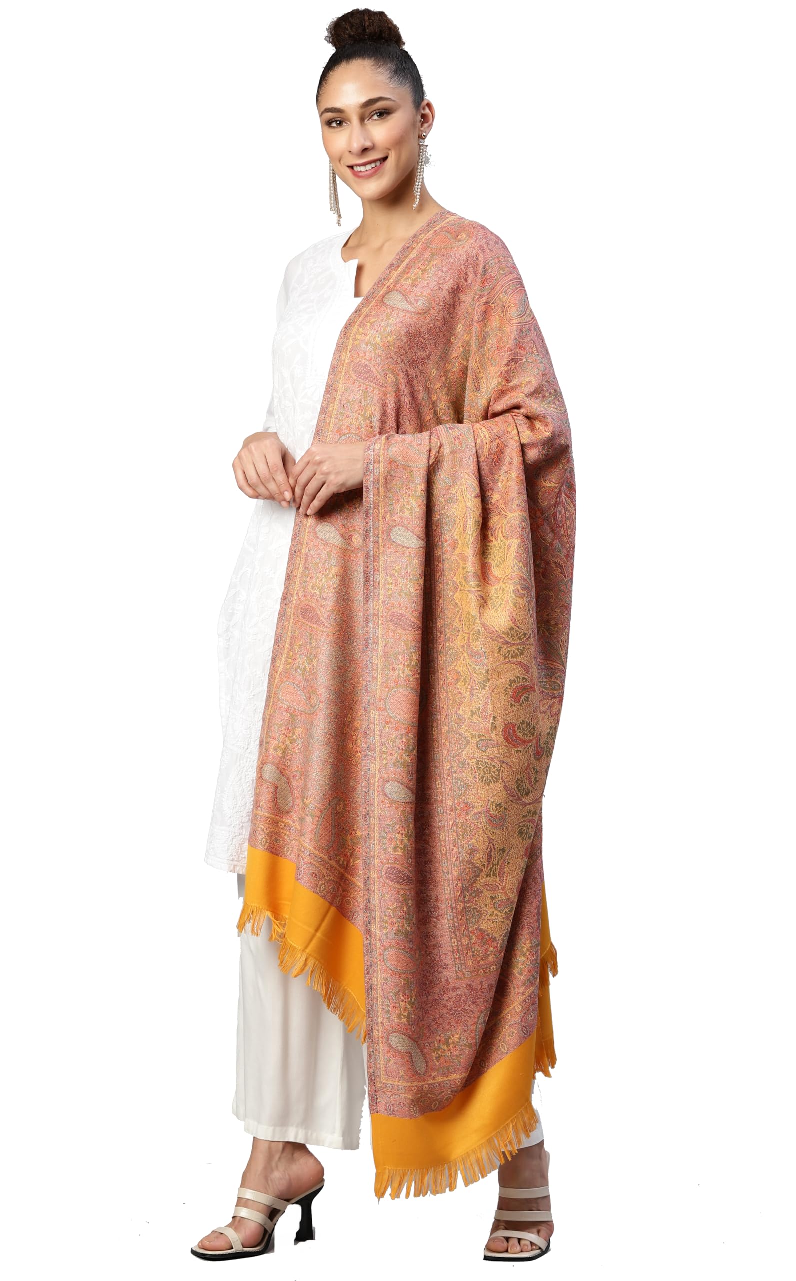 Weavers Villa Women Pashmina Shawl (Yellow, Large)
