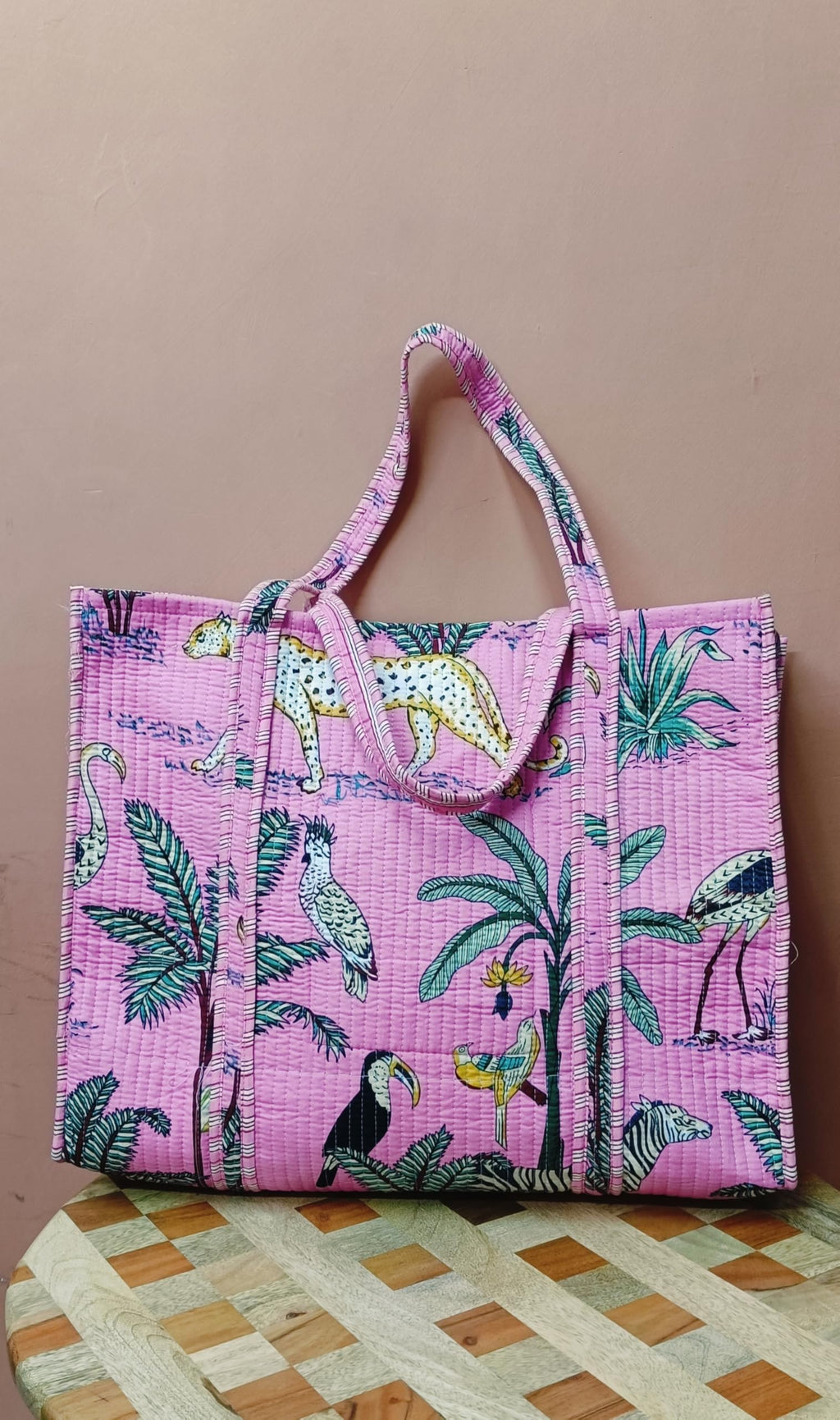 HOUSE OF GULAB Cotton Tote Bag with Long Handle & Inside Pocket, Reusable Canvas Shopping Tote Bag for Women & Men, Large Shoulder Bag for Grocery, Office, College, Travel & Daily Use (Baby Pink)