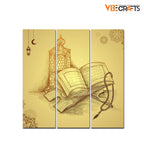 VIBECRAFTS The Holy Book Quran 3 Pieces Canvas Wall Painting Fitted With Wooden Frame For Home | Office | Living Room | Gifts (PTVC3Pcs1_9587)