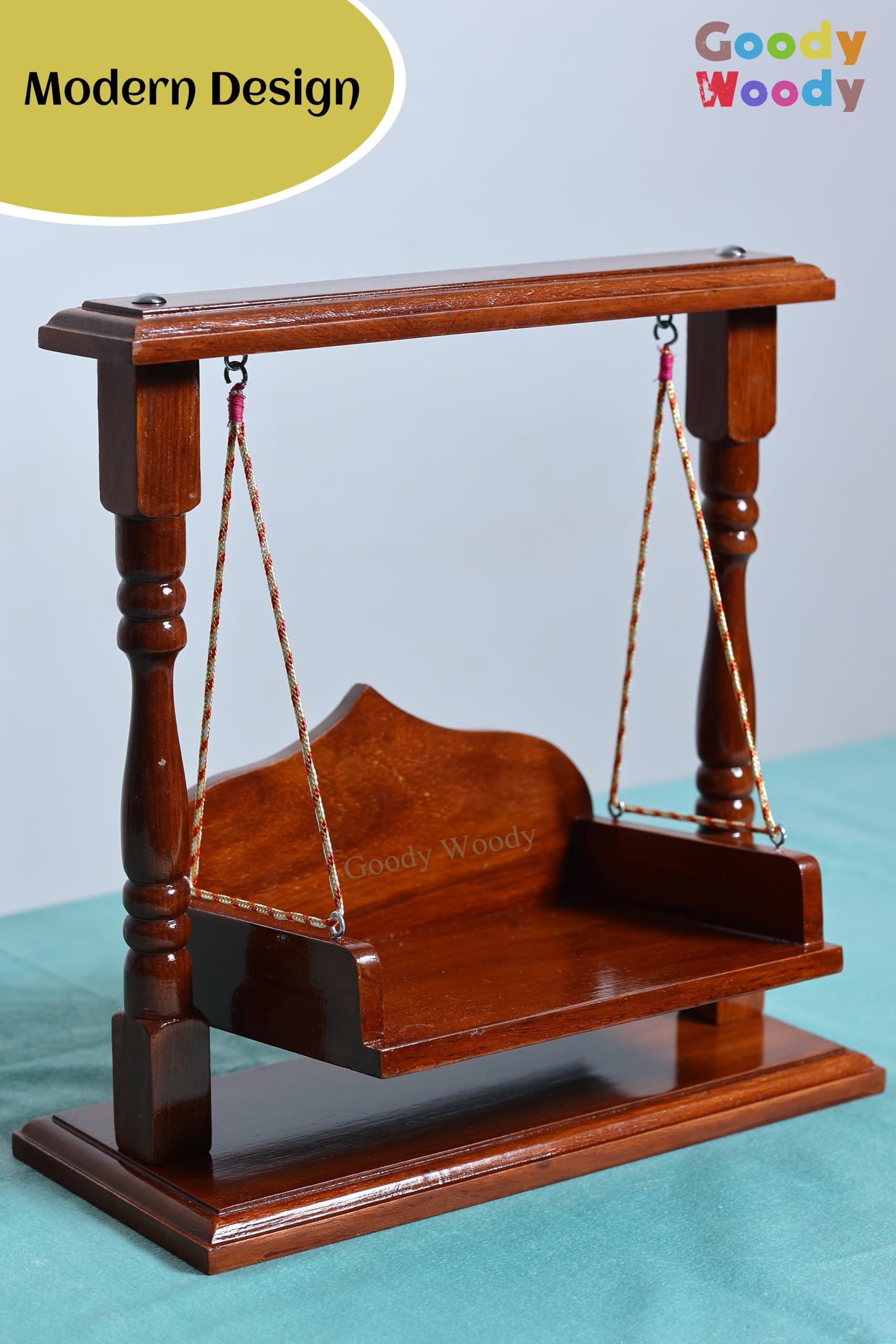 Goody Woody Wooden Laddu Gopal Jhula/Jhoola, Shri Krishna Swing, Krishna Janmashtami Palna, Bal Gopal Hindola, (Brown, 13x12x6), Seat Size :- (8x6) 0 to 4 No. Kanha.