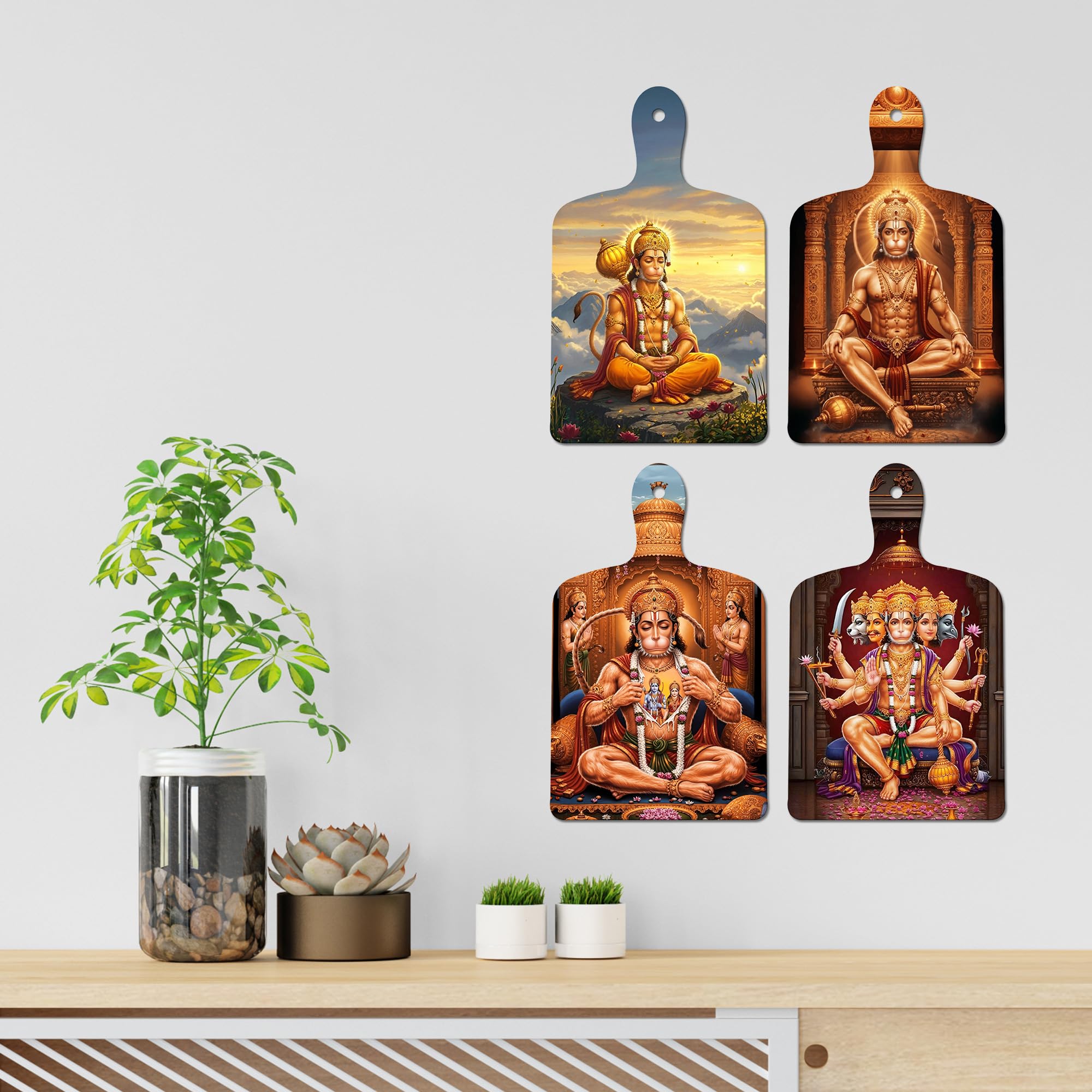 Artvibes Lord Shri Panchmukhi Hanumanji Sacred Art Designer Wooden Wall Hanging | Spiritual Decor Items | Wall Painting | Wall Poster| Stylish Modern Decor Item | Gift Items (WH_5638N), Set of 4