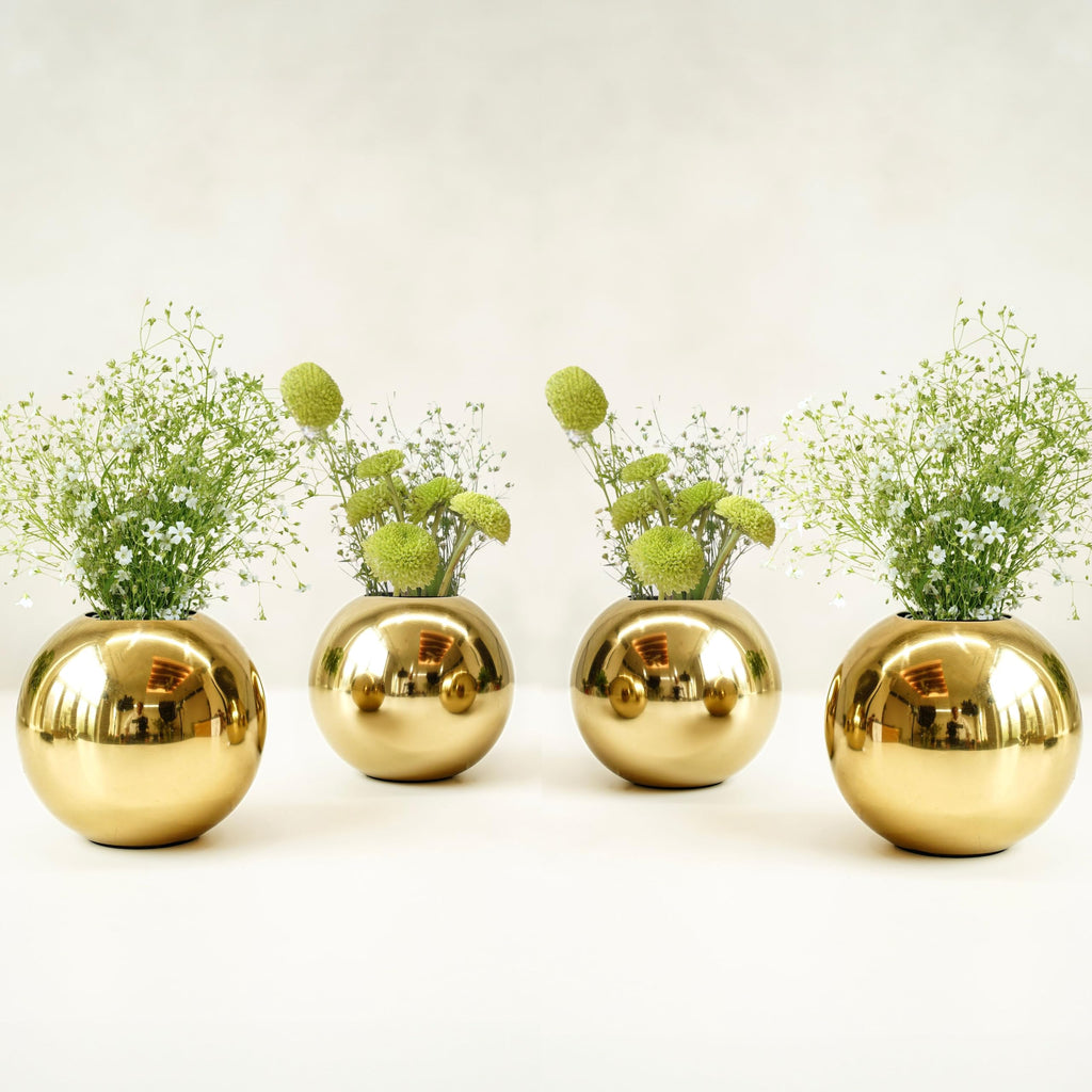 BEHOMA Metal Ball Round Metal Vase Set, Gold - Set of 4