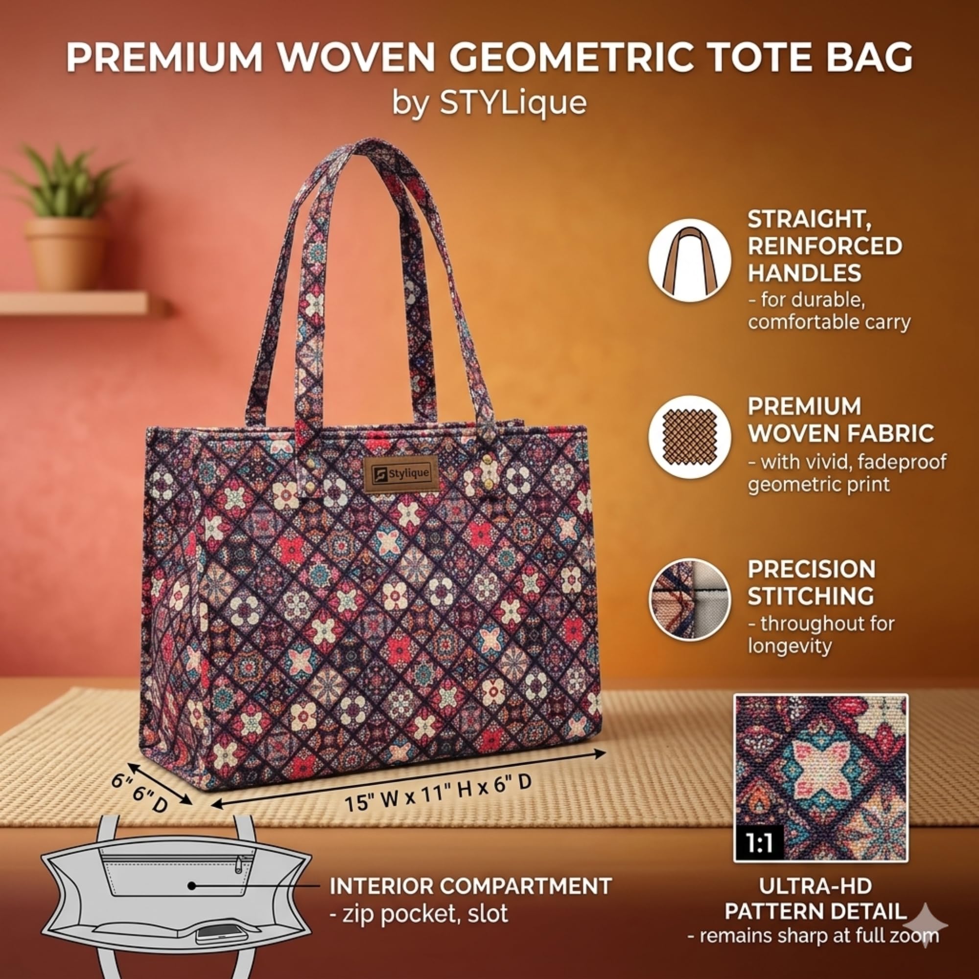 Stylique Large Jute Cotton Handbag for Women | Premium Canvas Tote Shoulder Bag | Office Laptop Shopping College Travel Purse | Reusable Spacious Daily Carry Organizer