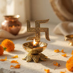 Behoma 100% Pure Brass Swastik Diya for Puja