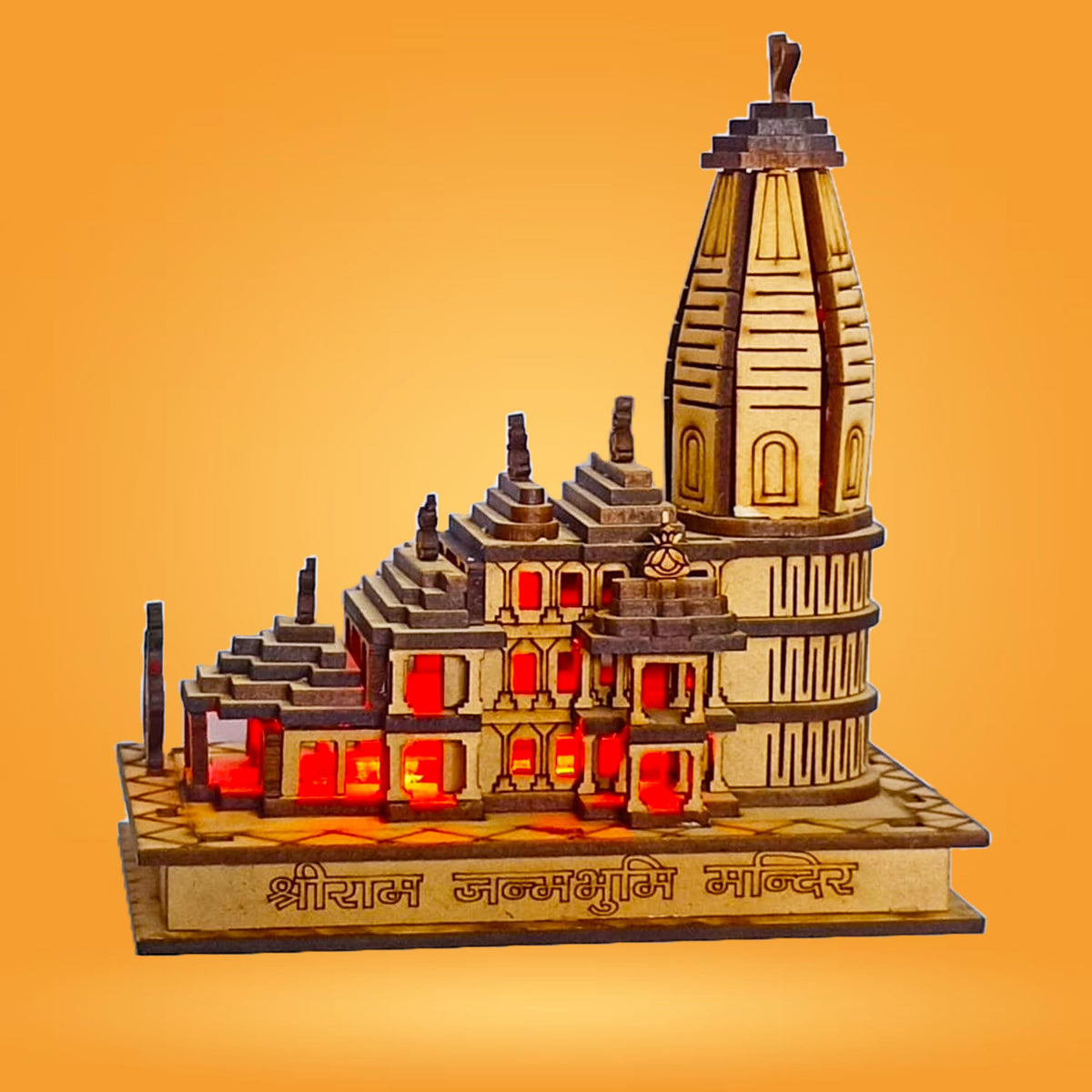 KBV Ram Mandir Ayodhya 3D Model with Light, Ram Temple Ayodhya Showpiece, Home Temple Idol, Ram Janmbhoomi Temple for Home Office Decoration, Perfect for Gifting