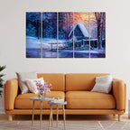 VIBECRAFTS Sunset In Winter 5 Pieces Canvas Wall Painting For Home | Office | Living Room | Gift (PTVC5Pcs4_8548)