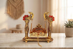 KridayKraft Laddu Gopal Jhula for Krishna Idol, Peacock Metal Palna with Gold Finish & Stone Work, Bal Gopal Swing Singhasan for Janmashtami, Home Mandir, Pooja & Gifting, 20 x 9.5 x 19 cm