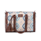 THE CLOWNFISH Lorna Printed Handicraft Fabric Handbag for Women Office Bag Ladies Shoulder Bag Tote for Women College Girls (Pearl with Patola Design)