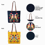 Chumbak Feathered Mates Tote Bag – Canvas Shoulder Bag for Women, Colorful Bird Print, Zipper Closure, Ideal for College, Travel, Office