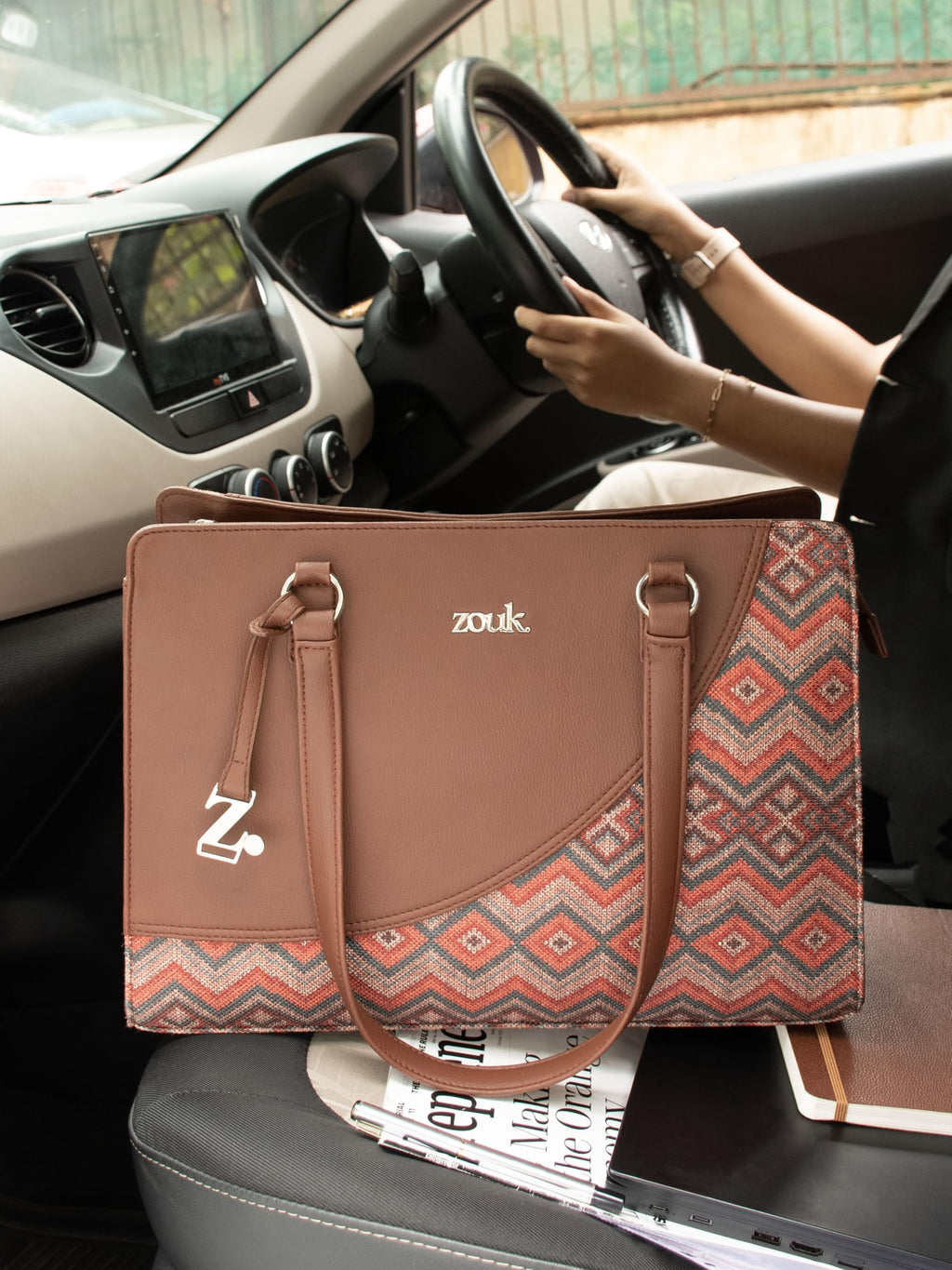 ZOUK Office Essential Bag | Jute | Vegan Leather Handcrafted Tote Bag With Double Handle Shoulder Strap | Gwalior Weaves
