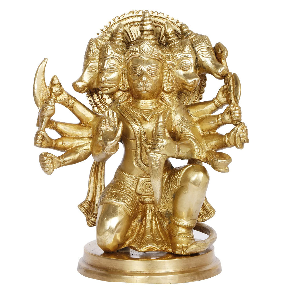 ARTVARKO Brass Panchmukhi Hanuman Showpiece Figurine Sculpture Home Decoration & Gifting Purpose Size 9 Inch