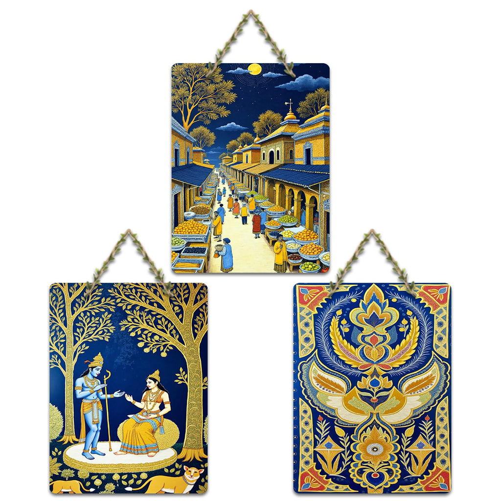 Artvibes Traditional Indian Decoration Wooden Wall Hanger for Home Decor | Wall Sculpture | Signs & Plaques | Handcrafted Art | Artwork | Aesthetic Wooden Decor | Ideal Gifts (WH_96118N), Set of 3