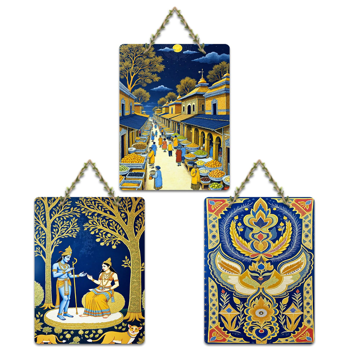 Artvibes Traditional Indian Decoration Wooden Wall Hanger for Home Decor | Wall Sculpture | Signs & Plaques | Handcrafted Art | Artwork | Aesthetic Wooden Decor | Ideal Gifts (WH_96118N), Set of 3