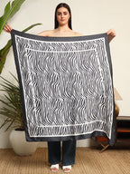 Ravaiyaa - Attitude is everything Women's Crepe Silk Digital Print Large Square Scarf Breathable Lightweight Neckerchief Printed Headscarf 40 x 40 Inch (Black & White Zebra)