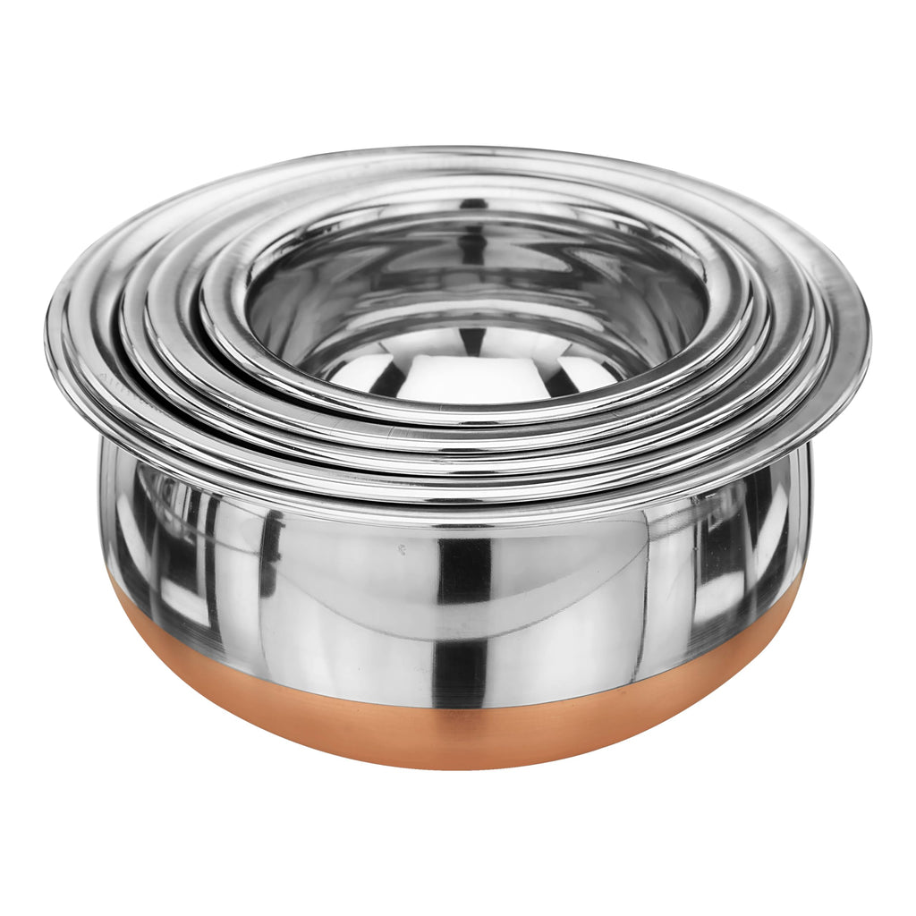 LIMETRO STEEL Stainless Steel Copper Bottom Cookware Set/Handi Set of 5 with Lids - (0.5 L, 0.75 L, 1 L, 1.5 L & 2 L)