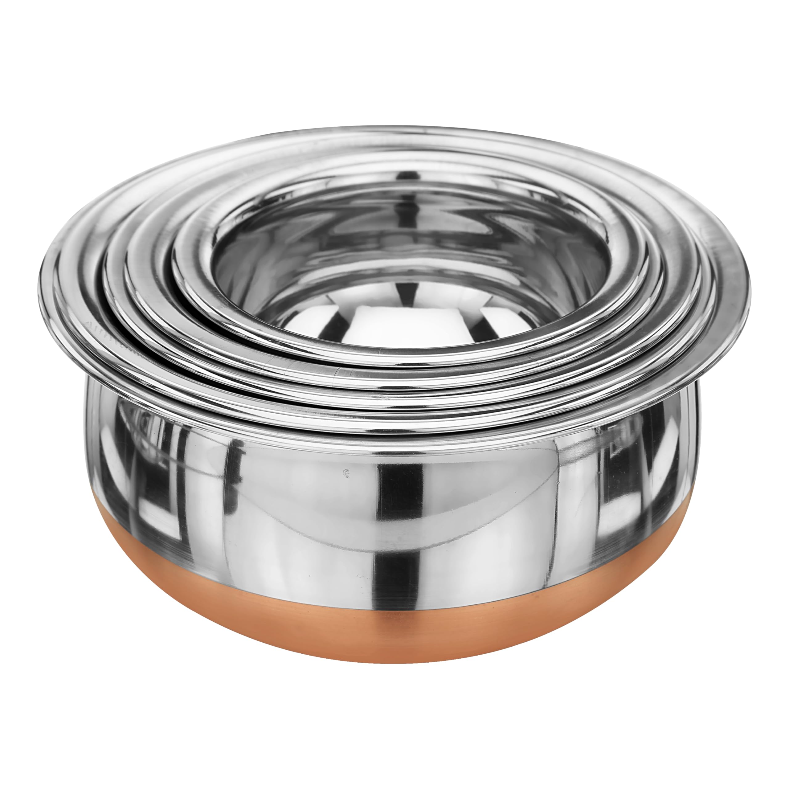 LIMETRO STEEL Stainless Steel Copper Bottom Cookware Set/Handi Set of 5 with Lids - (0.5 L, 0.75 L, 1 L, 1.5 L & 2 L)