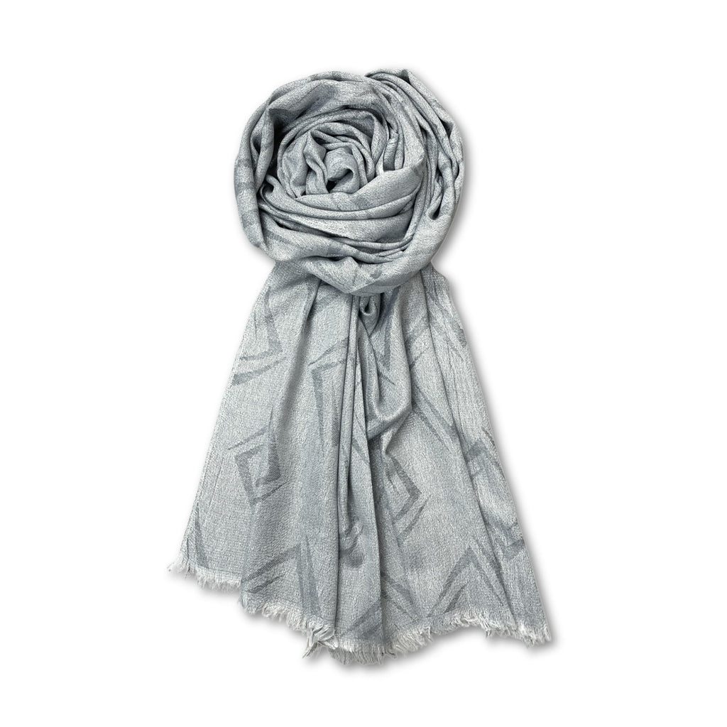 FAHABO Shimmer Geometric Woven Cotton Blend Scarf for Women – Lightweight Hijab & Stole Wrap | 73 x 29 Inches (Light Grey)