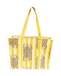 Rastogi Handicrafts Quilted Cotton Women Beautiful Printed Grocery Shopping Bag, Shoulder Bag, Tote Bag, Travel Bags, Light Yellow, 18X6X15 Inch