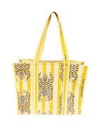Rastogi Handicrafts Quilted Cotton Women Beautiful Printed Grocery Shopping Bag, Shoulder Bag, Tote Bag, Travel Bags, Light Yellow, 18X6X15 Inch