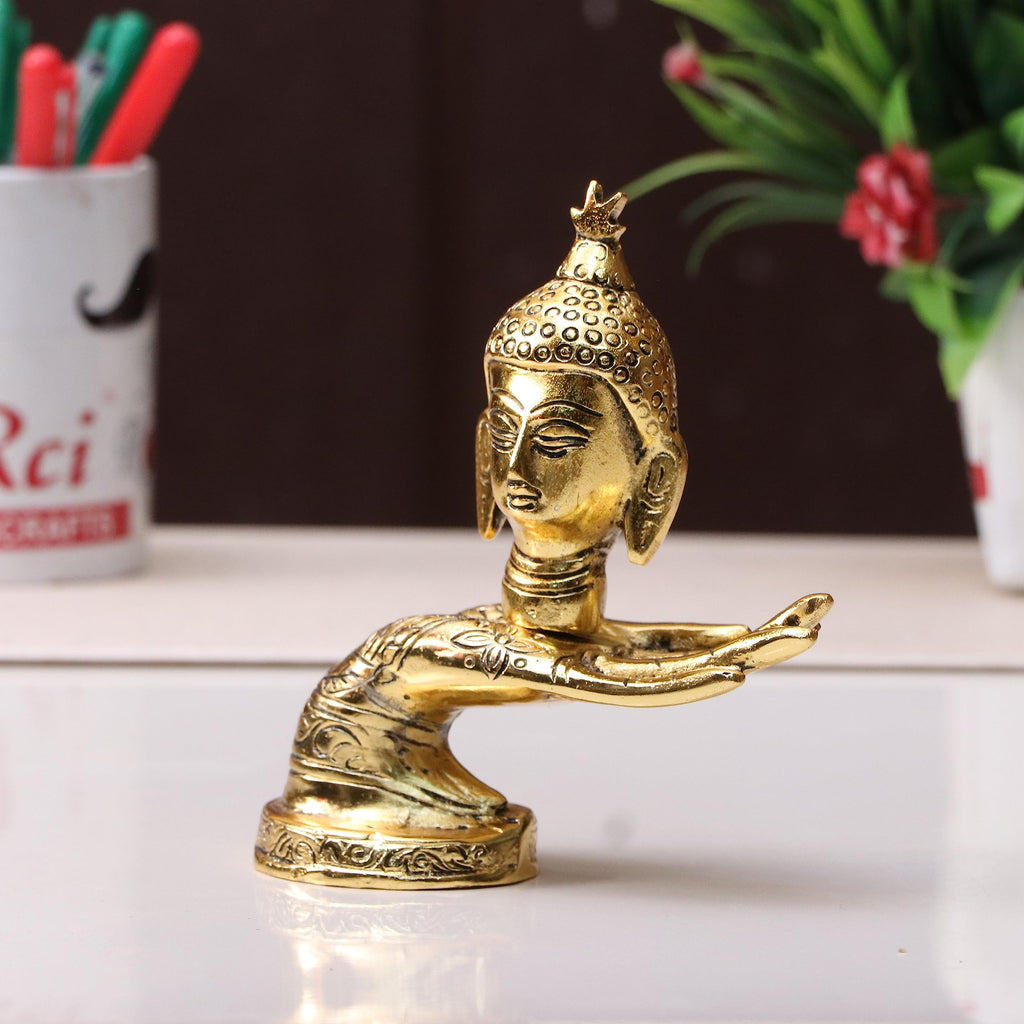 KridayKraft Hand Buddha Statue Face on Hand Showpiece for Feng Shui or Vastu/Hand Buddha Idol Buddha Statue for Home Decor (Golden)