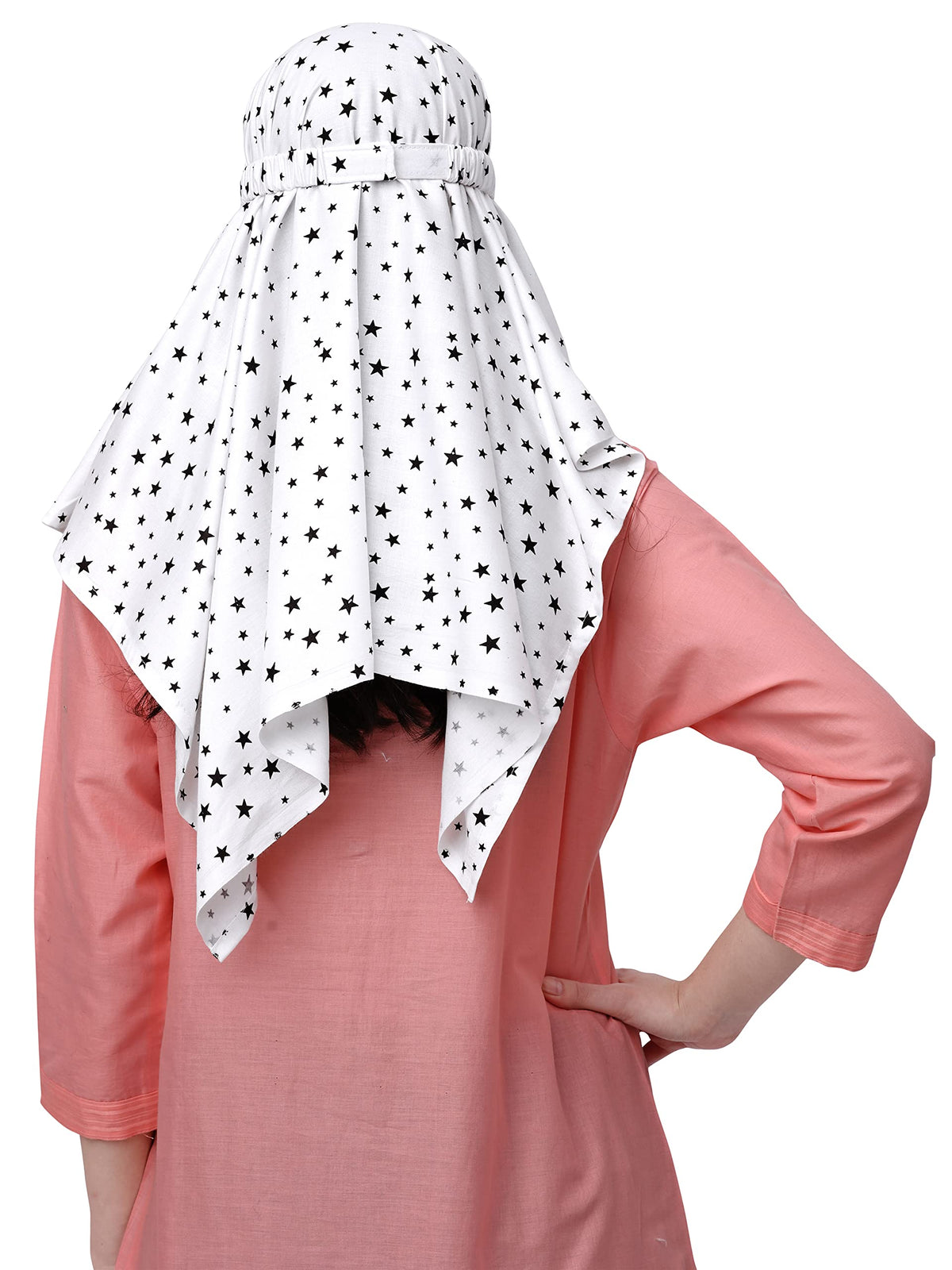 7 season's Cotton Scarf Cum Mask Universal Size Usable For Vehicle Driver For Sunlight UV Protection White Printed Design For Female (Black Star - S)