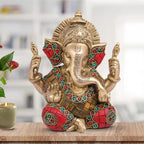 ARTVARKO Brass Lord Ganesha Brass Statue God Ganesh Bhagwan Ganpati Sitting Idol Sculpture Home Décor Murti. 5.5 Inch