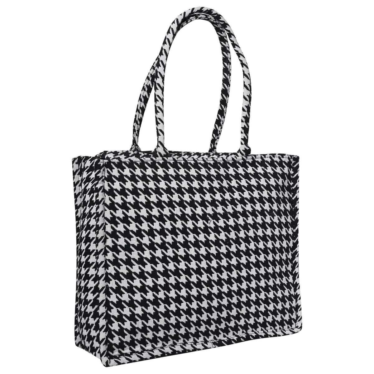 ENSAC Premium Cotton Tote Bag for Women, Stylish Handbag for women with Zip Closure | Fit for Office Bag, College, Travel Use | Handcrafted in India (Cutwork-tote-big) (Black)