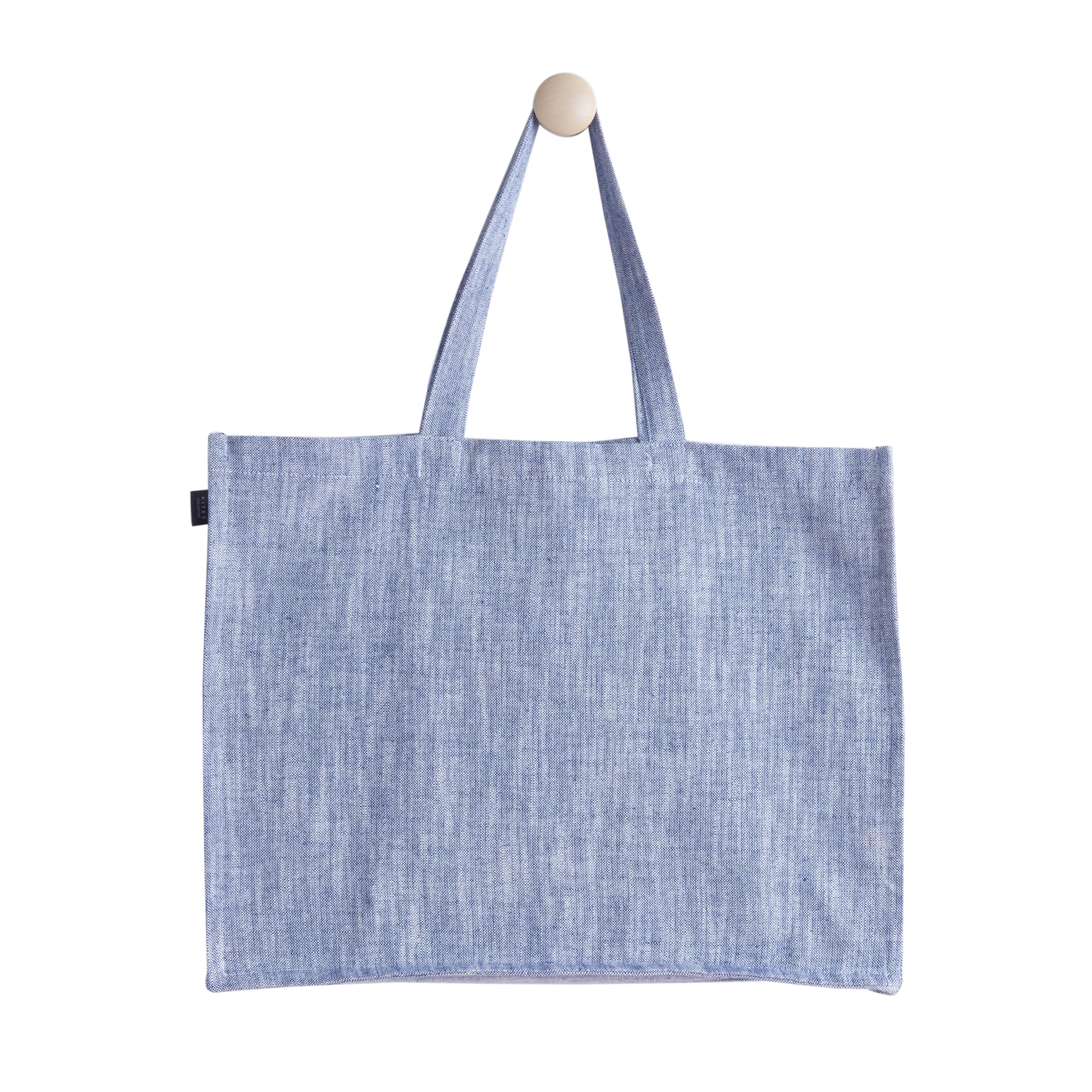 KITES CREATIONS 100% Cotton Shopping Bag, Stylish & Shoulder Tote with Inner Pocket, Perfect for Grocery, Travel, Shopping, Chambray Slub (14”x17.5”x5.5”), Set of 5 - Navy