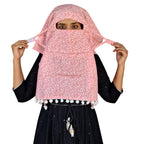 Switchon Scarf Hijab Rayon Printed fancy scarf for women Size Adjustable -Hook loop tape (Peach_White)