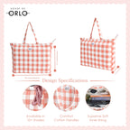 HOUSE OF ORLO: Pinteresty QUILTED 100% Cotton Checked Tote Bags with Zipper for Women - For College, Travel, Work and Daily Use -Large, Terracotta