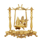 ARTVARKO Brass Radha Krishna Playing Flute On Swing Idol Statue Love Couple Radha Krishan with Diya Double Peacock on Jhoola 16 Inch