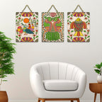 Artvibes Birds & Fish Traditional Indian Folk Art Home Decorative MDF Wooden Wall Art for Home | Office | Cafe | Aesthetic Wooden Decor | Graphic Artwork | Unique Gift Items (WH_9636N), Set of 3